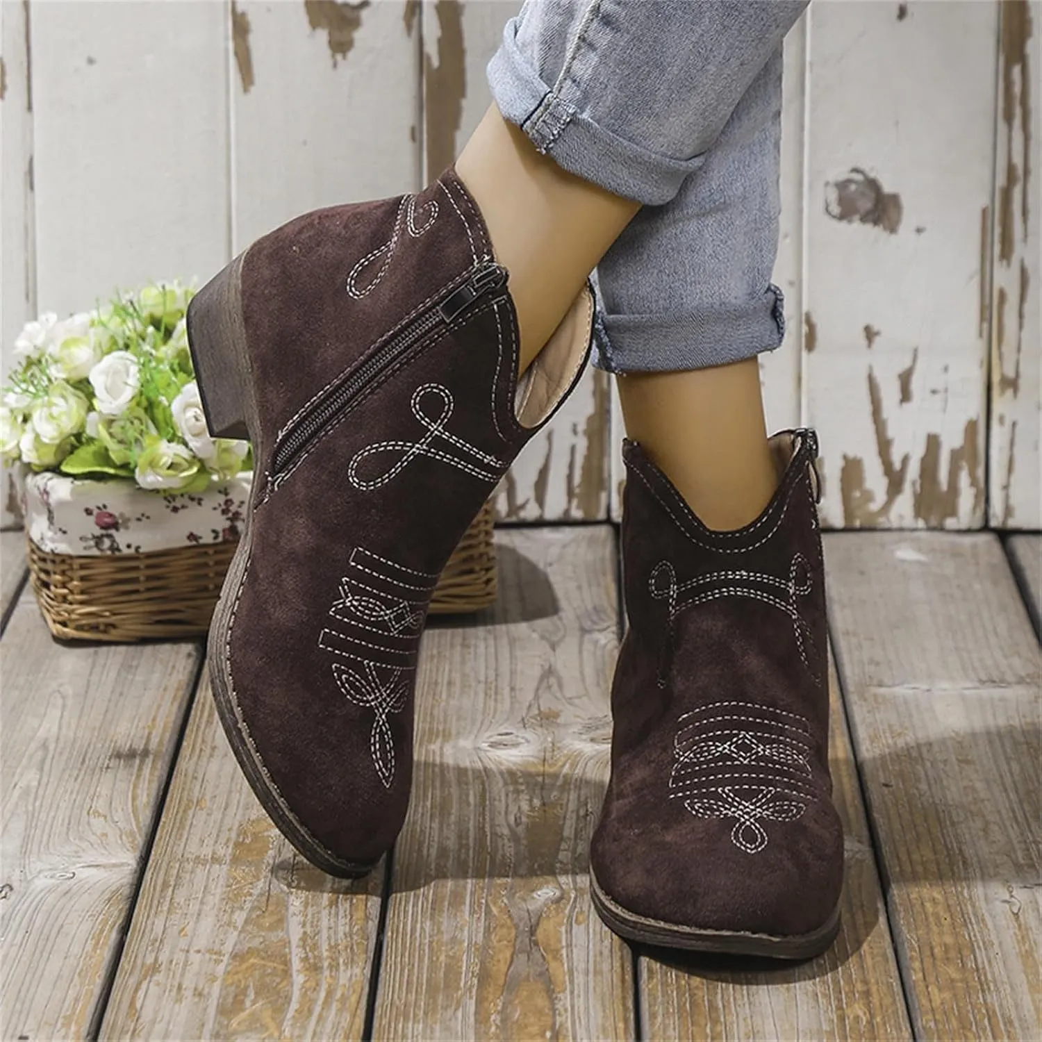 Ankle Boots for Women Dressy Winter Boots 2024 Casual Retro Pointed Toe Lace-up Leather Shoe Zipper Low Heel Booties
