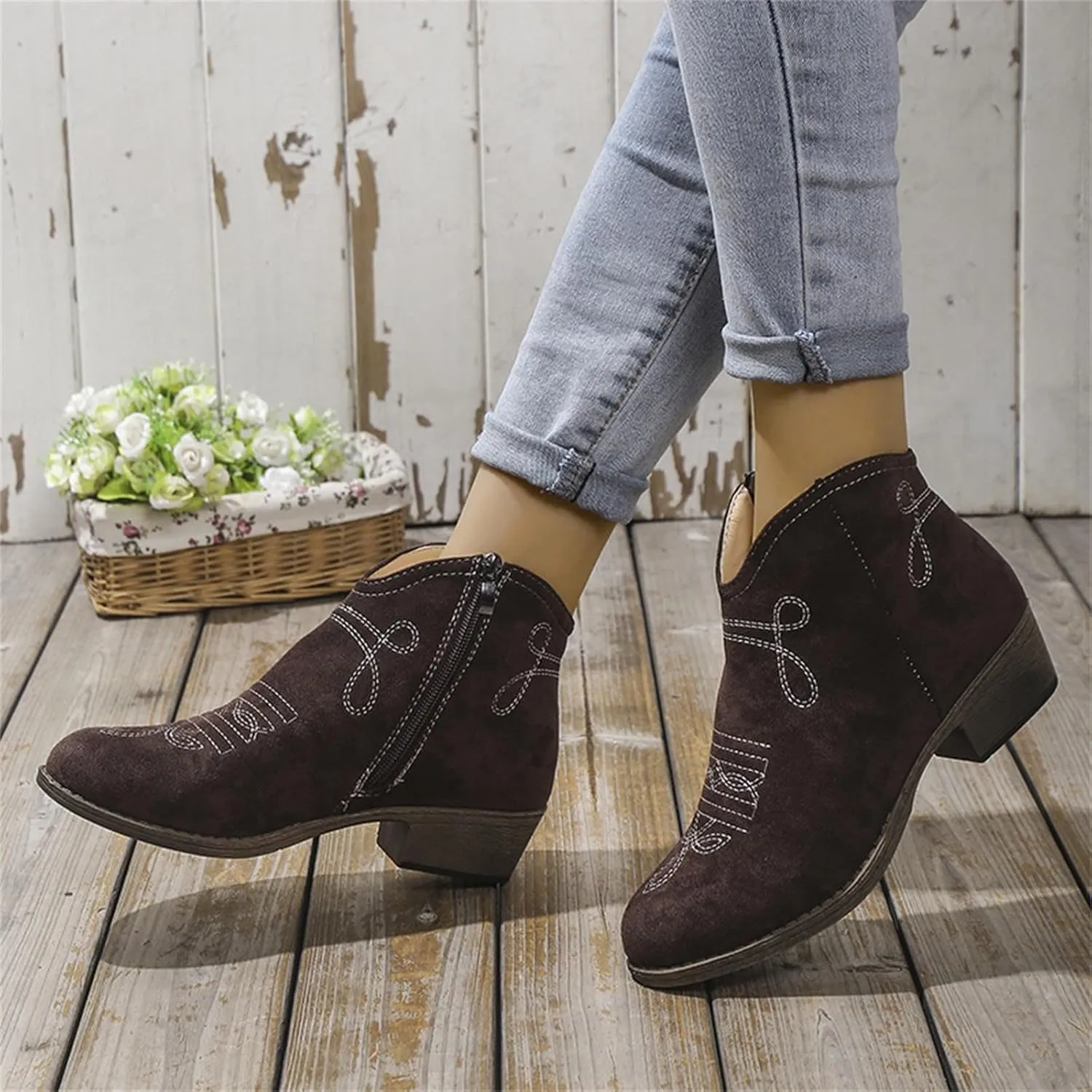 Ankle Boots for Women Dressy Winter Boots 2024 Casual Retro Pointed Toe Lace-up Leather Shoe Zipper Low Heel Booties