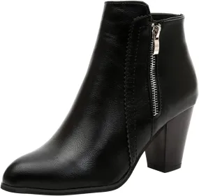 Ankle Boots for Women Side Zipper Short Boots Low Chunky Block Heel Pointed Toe Fall Heeled Booties Shoes