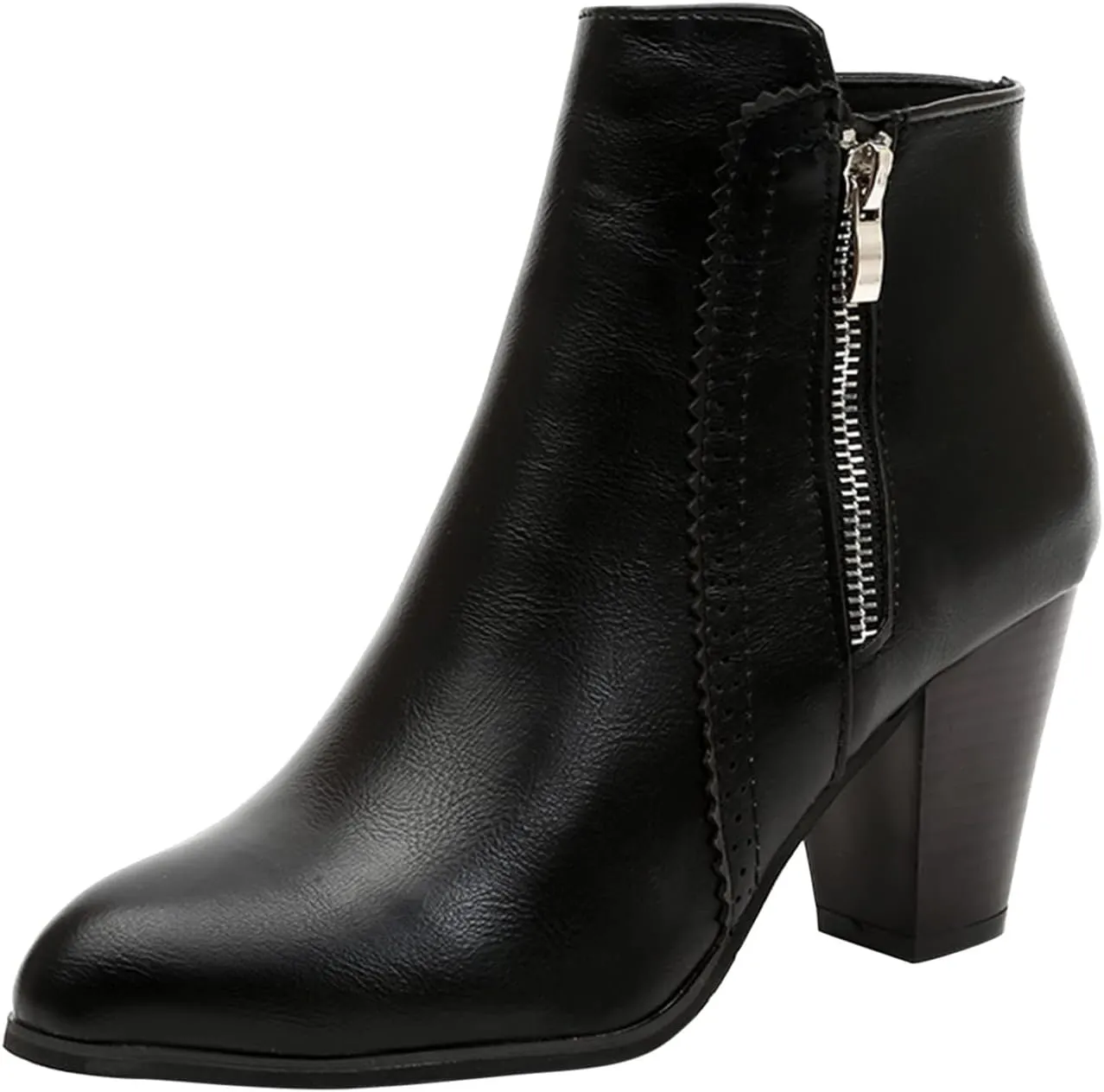 Ankle Boots for Women Side Zipper Short Boots Low Chunky Block Heel Pointed Toe Fall Heeled Booties Shoes