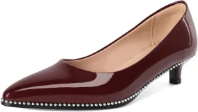 AUMOTED Women's Kitten Heel Pumps Pointy Toe Low Heel Slip-on with Beaded Dress Shoes for Ladies Office Wedding Work Evening 4CM
