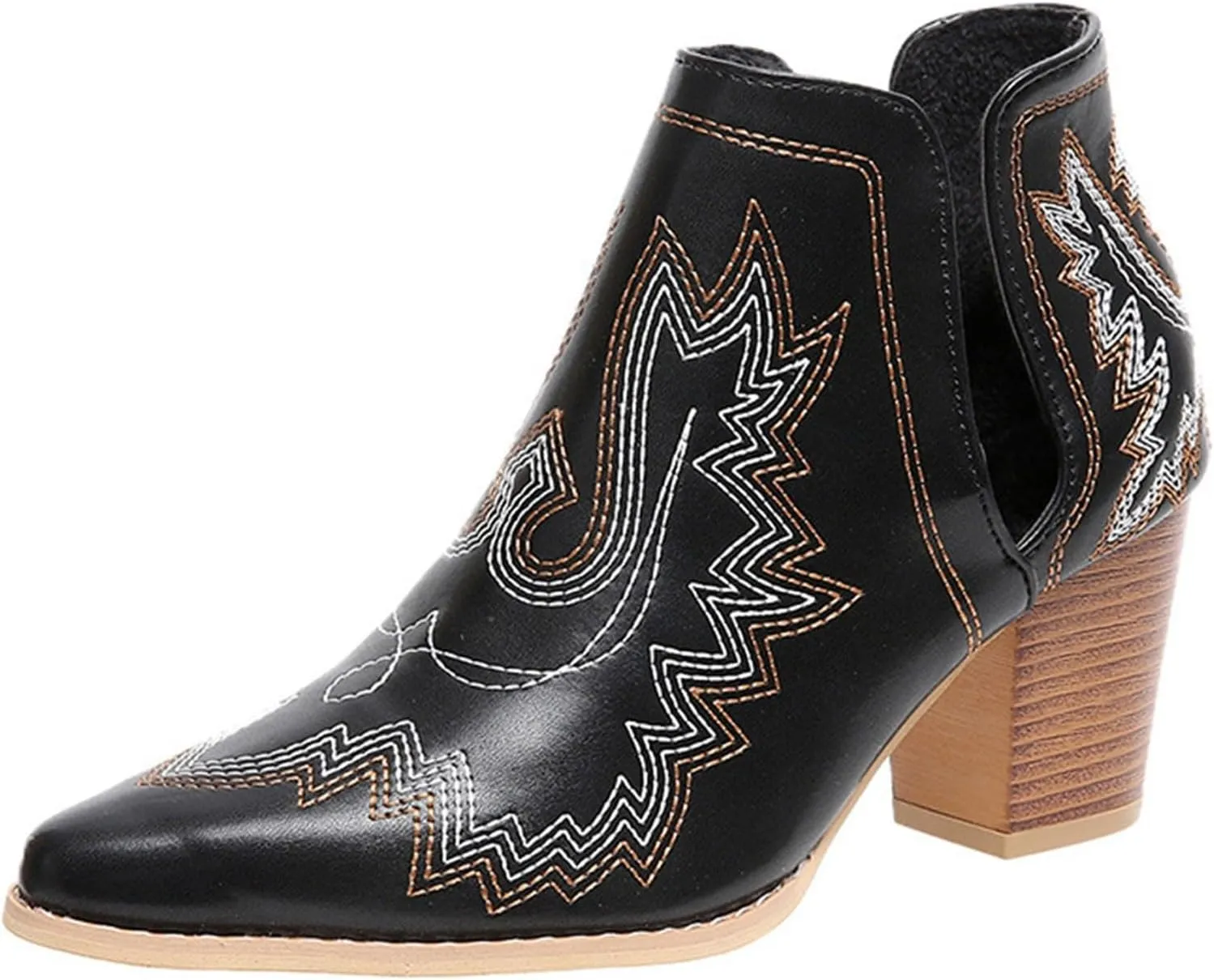 Boots for Women Cowboy Boots for Women Western Retro Pointed Toe Chunky Heel Boots Pull On Boot Fashion V Cut Boots