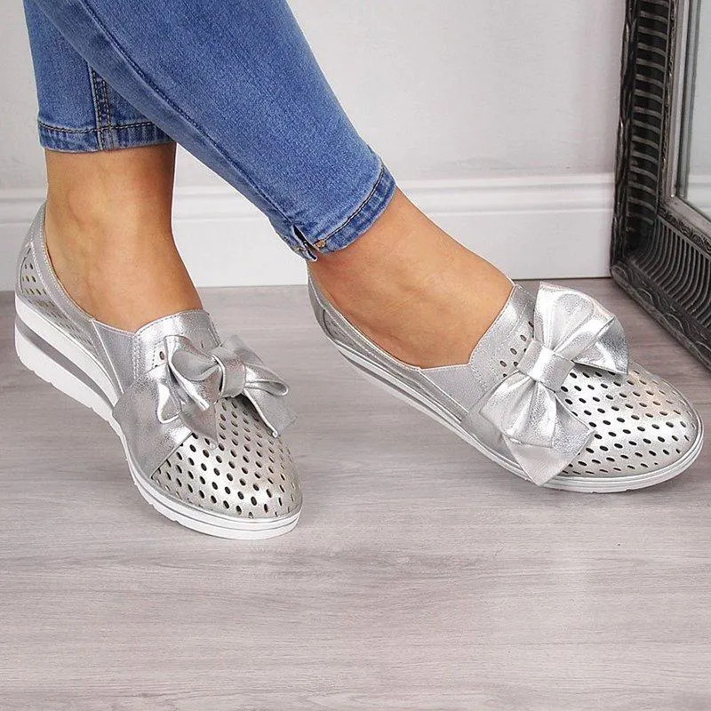 Bowknot Wedge Heel Slip-on Sneakers