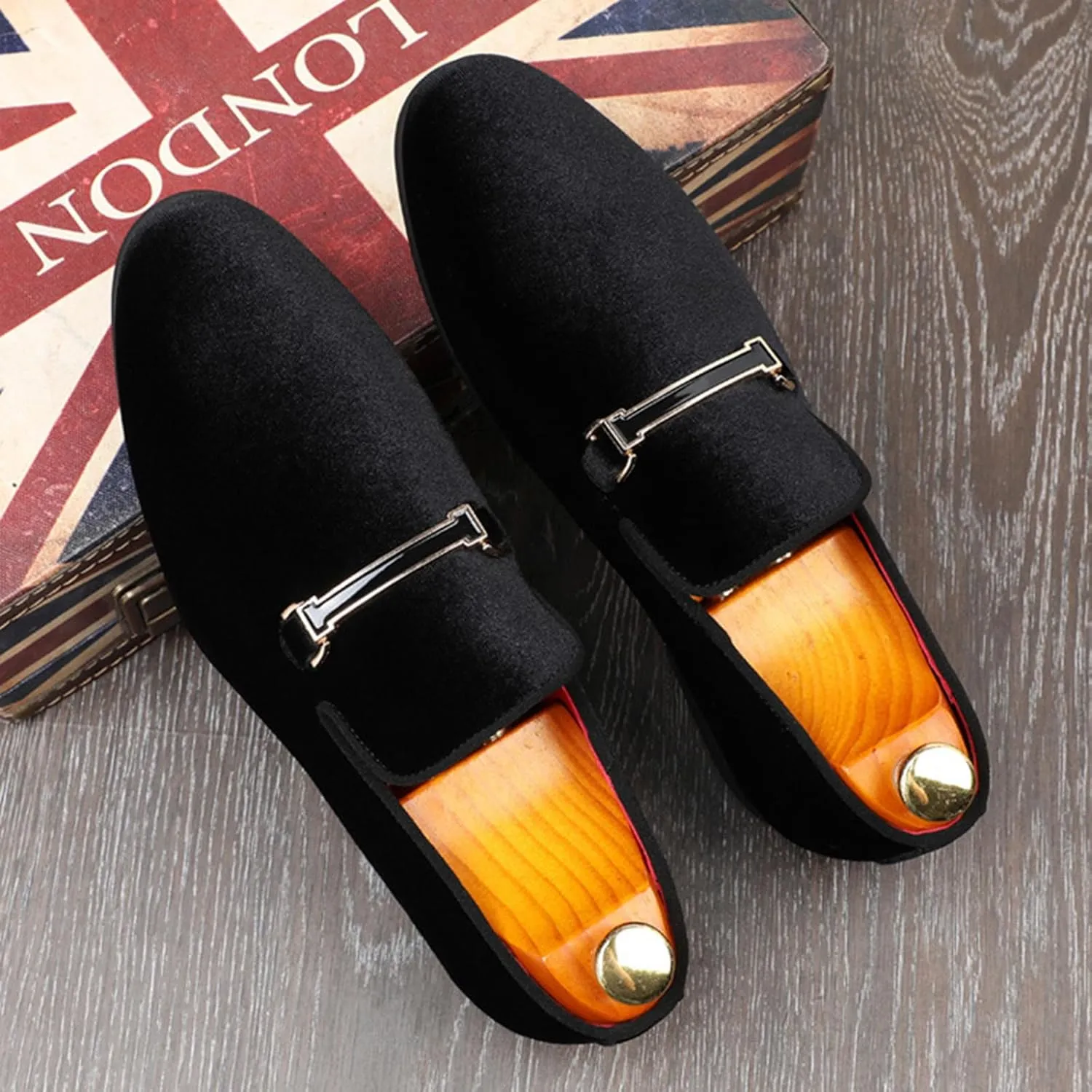 ByErz Men's Luxury Penny Loafer Slip-On Velvet Shoes Party Dancing Shoes Suede Wedding Shoes