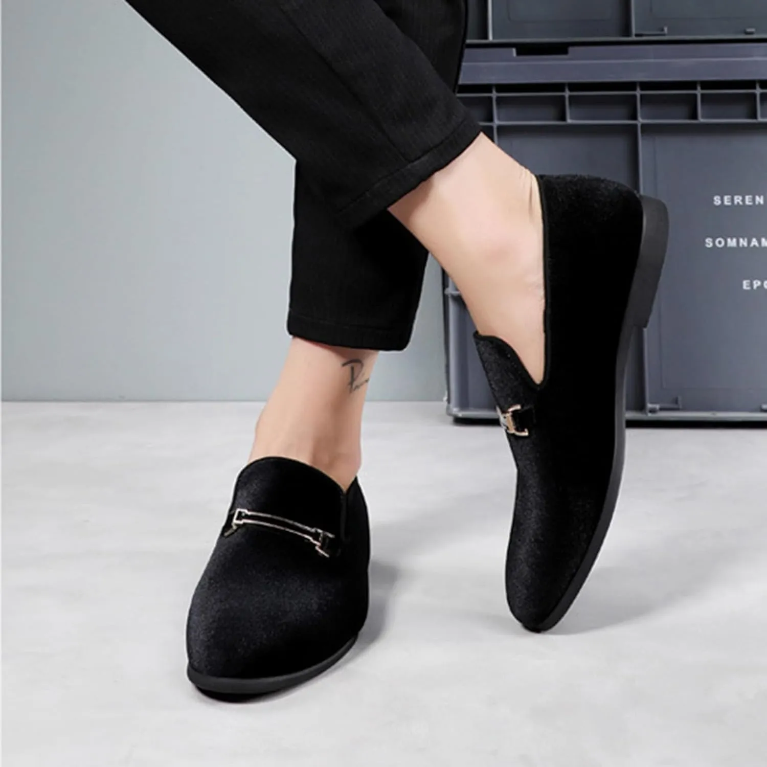 ByErz Men's Luxury Penny Loafer Slip-On Velvet Shoes Party Dancing Shoes Suede Wedding Shoes