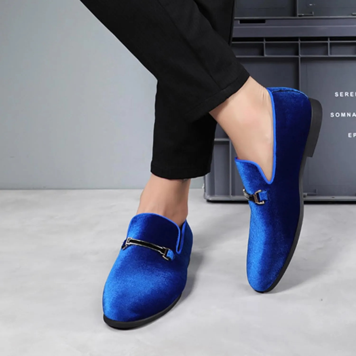 ByErz Men's Luxury Penny Loafer Slip-On Velvet Shoes Party Dancing Shoes Suede Wedding Shoes