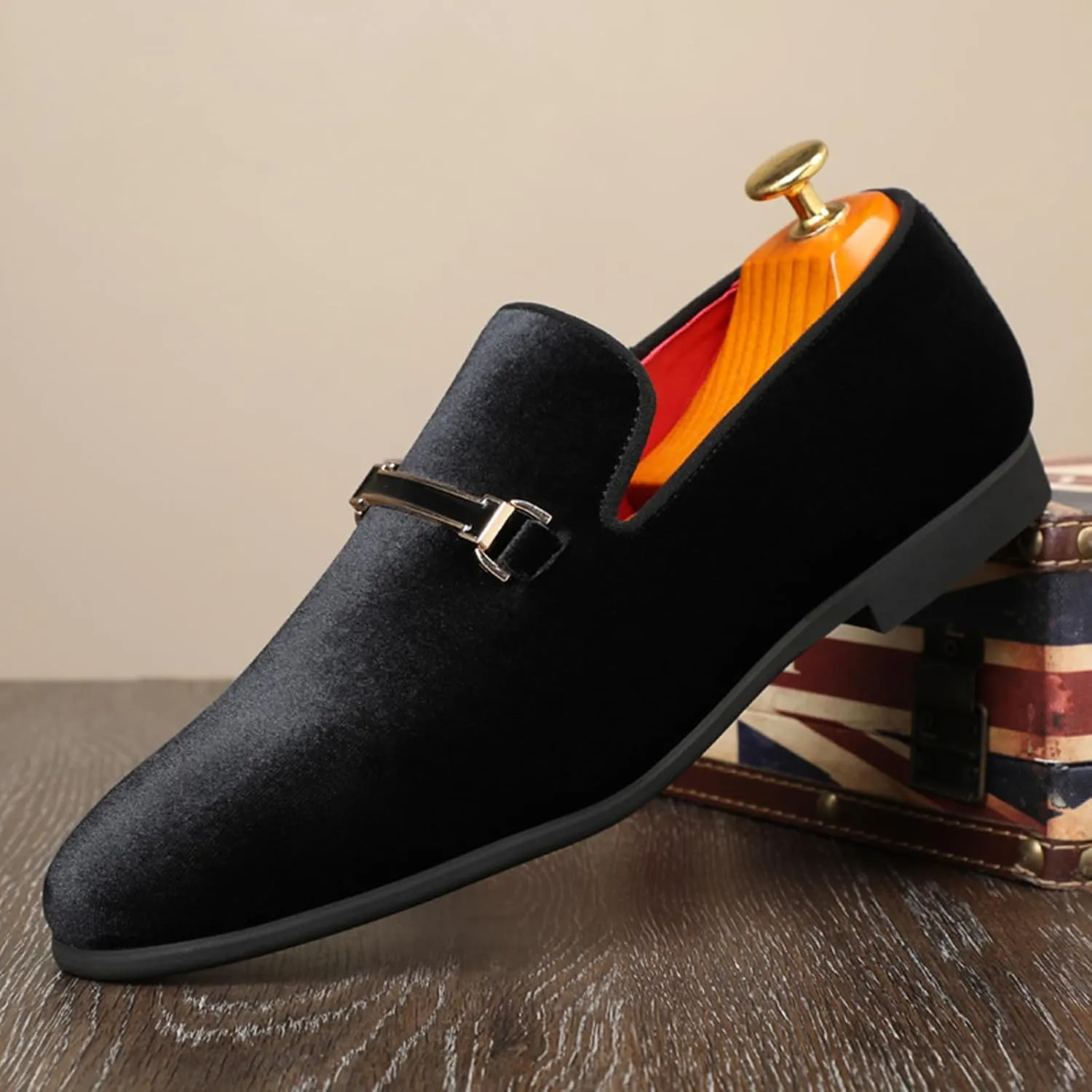 ByErz Men's Luxury Penny Loafer Slip-On Velvet Shoes Party Dancing Shoes Suede Wedding Shoes