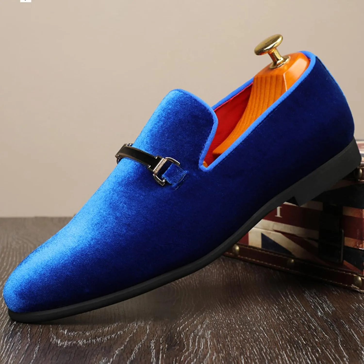 ByErz Men's Luxury Penny Loafer Slip-On Velvet Shoes Party Dancing Shoes Suede Wedding Shoes
