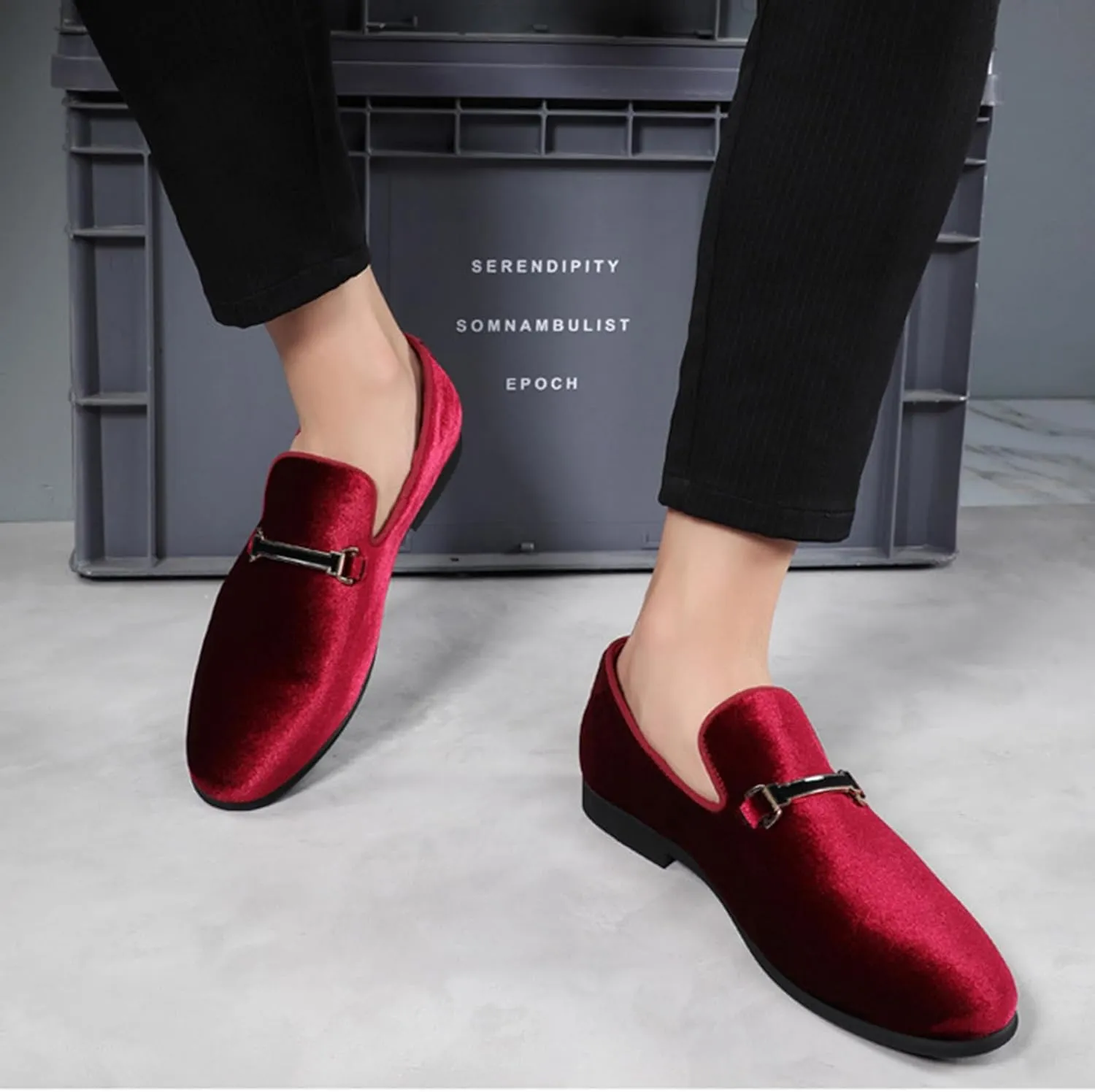 ByErz Men's Luxury Penny Loafer Slip-On Velvet Shoes Party Dancing Shoes Suede Wedding Shoes