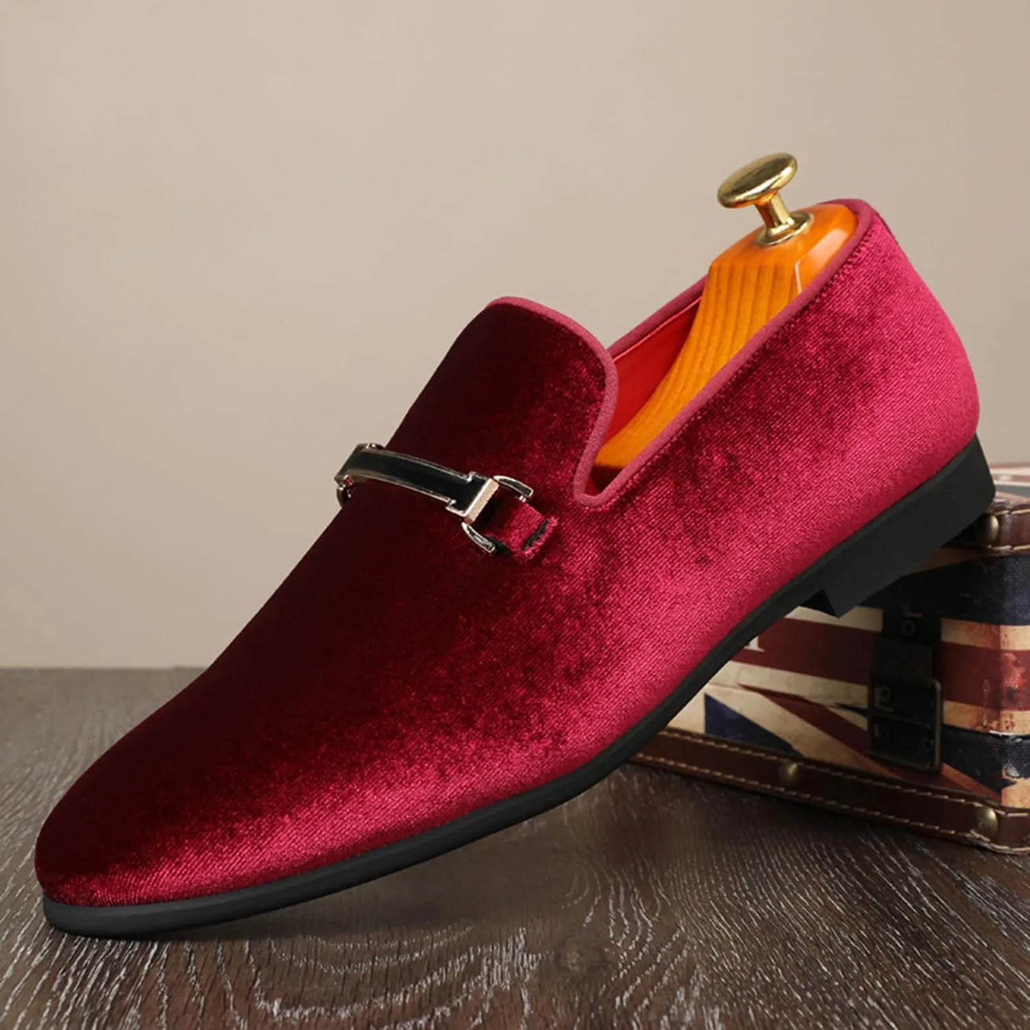 ByErz Men's Luxury Penny Loafer Slip-On Velvet Shoes Party Dancing Shoes Suede Wedding Shoes