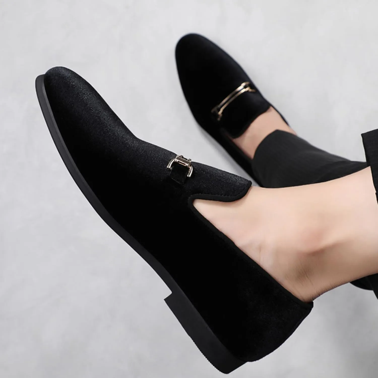 ByErz Men's Luxury Penny Loafer Slip-On Velvet Shoes Party Dancing Shoes Suede Wedding Shoes