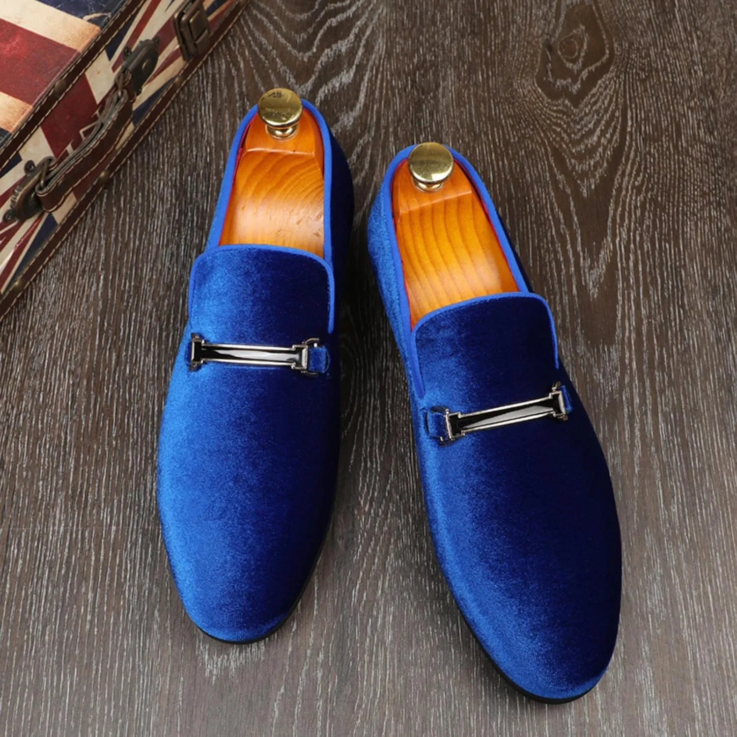 ByErz Men's Luxury Penny Loafer Slip-On Velvet Shoes Party Dancing Shoes Suede Wedding Shoes