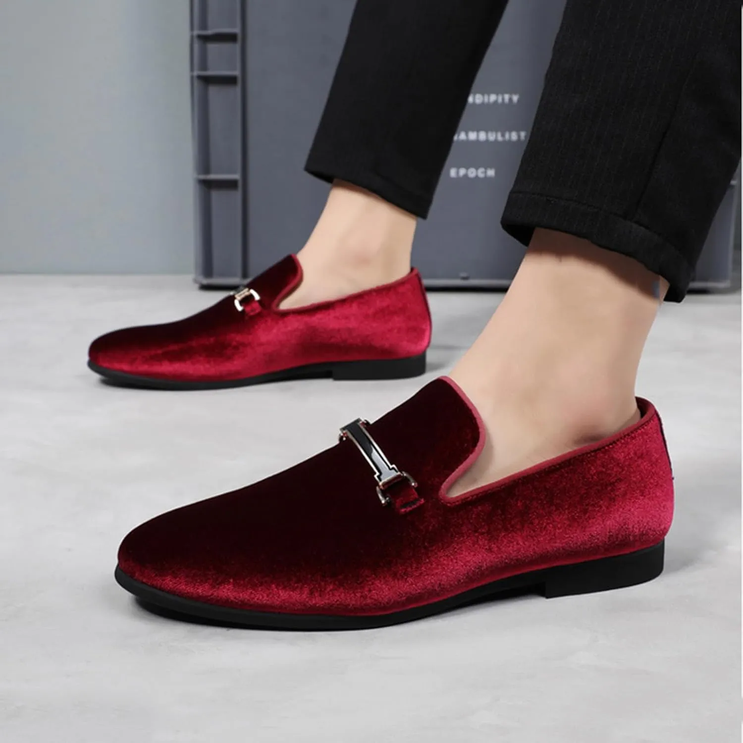 ByErz Men's Luxury Penny Loafer Slip-On Velvet Shoes Party Dancing Shoes Suede Wedding Shoes