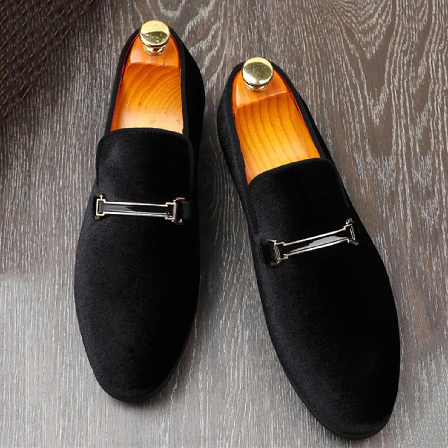 ByErz Men's Luxury Penny Loafer Slip-On Velvet Shoes Party Dancing Shoes Suede Wedding Shoes