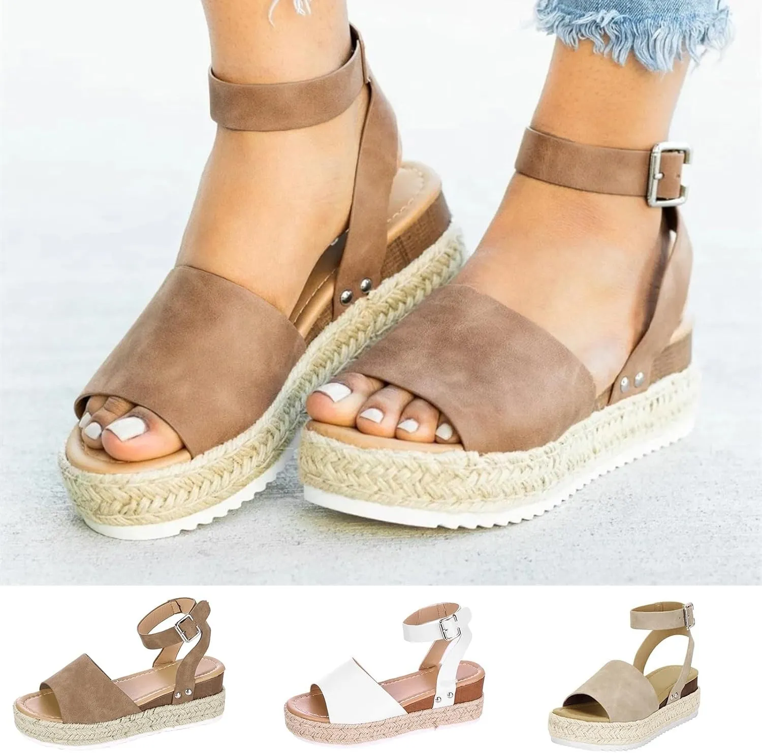 Cathalem Sandals For Women Casual Summer Open Toe Platform Sandals Espadrille Comfortable Sandal Shoes