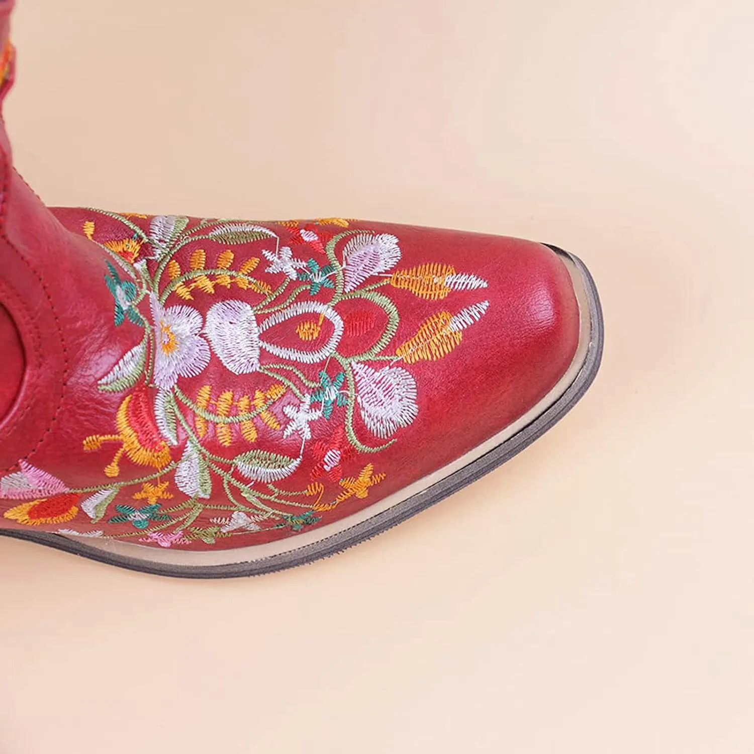 Cowboy Boots for Women Wide Calf Cowgirl Boots Low Heel Boots Retro Chunky Heels Embroidered Pointed Toe Cowboy Boots