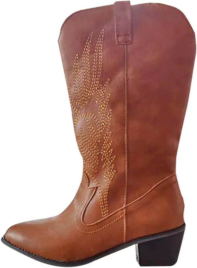 Eduavar Cowboy Boots for Women Cowboy Style, Western Boots Women Wide Calf Amelia Western Boots Pointed Toe Low Heel Boots