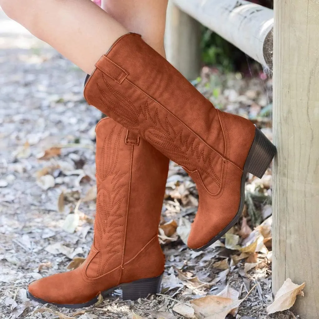 Eduavar Cowboy Boots for Women Cowboy Style, Western Boots Women Wide Calf Amelia Western Boots Pointed Toe Low Heel Boots