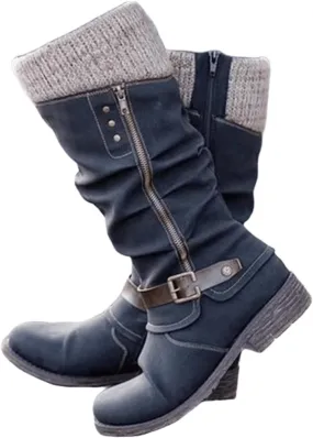 Fall Boots For Women 2024 Wide Calf Combat Boots Side Zipper Mid Calf Low Heel Motorcycle Riding Military Biker Boots