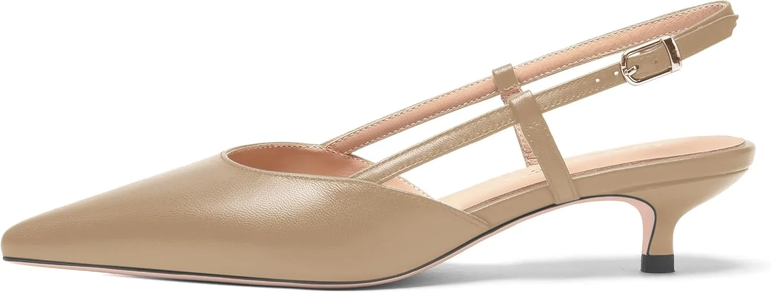 FOGEENA Womens Fashion Slingback Matte Leather Wedding Pointed Toe Slip On Kitten Low Heel Pumps Shoes 1.5 Inch