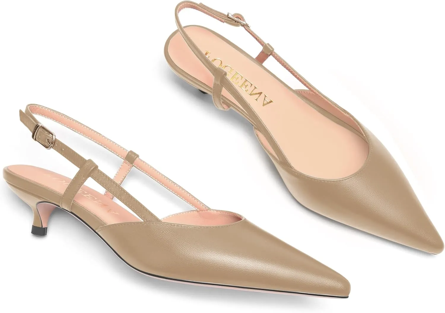 FOGEENA Womens Fashion Slingback Matte Leather Wedding Pointed Toe Slip On Kitten Low Heel Pumps Shoes 1.5 Inch