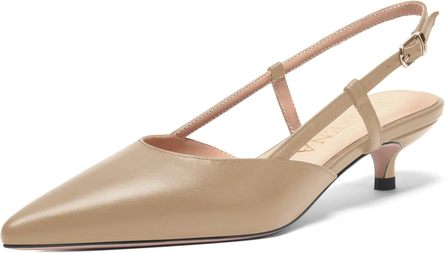 FOGEENA Womens Fashion Slingback Matte Leather Wedding Pointed Toe Slip On Kitten Low Heel Pumps Shoes 1.5 Inch
