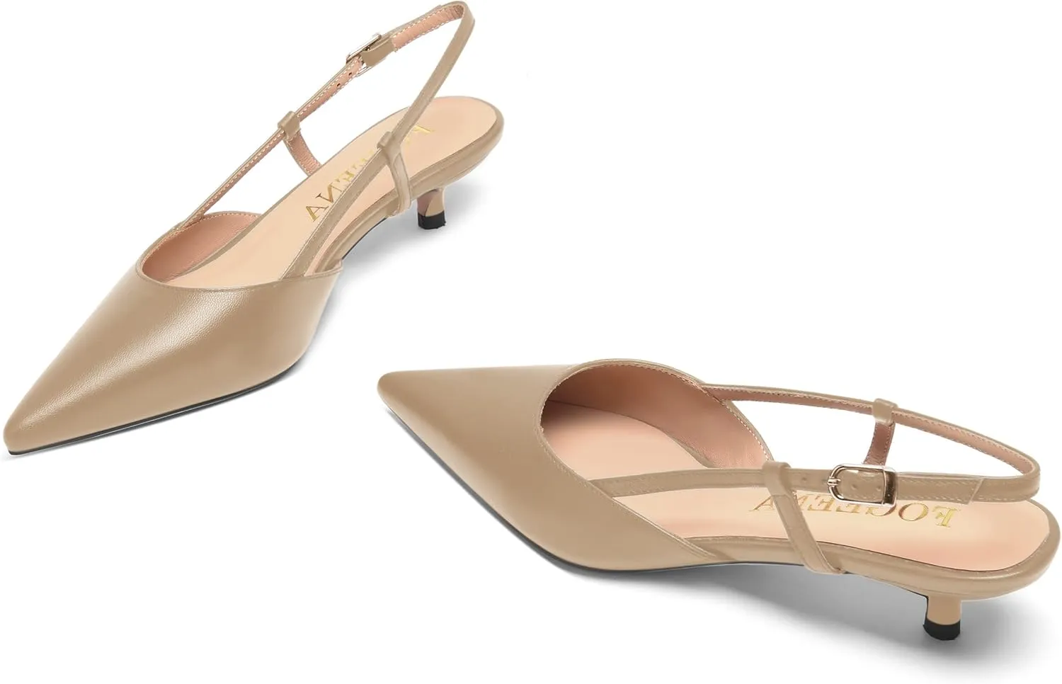 FOGEENA Womens Fashion Slingback Matte Leather Wedding Pointed Toe Slip On Kitten Low Heel Pumps Shoes 1.5 Inch