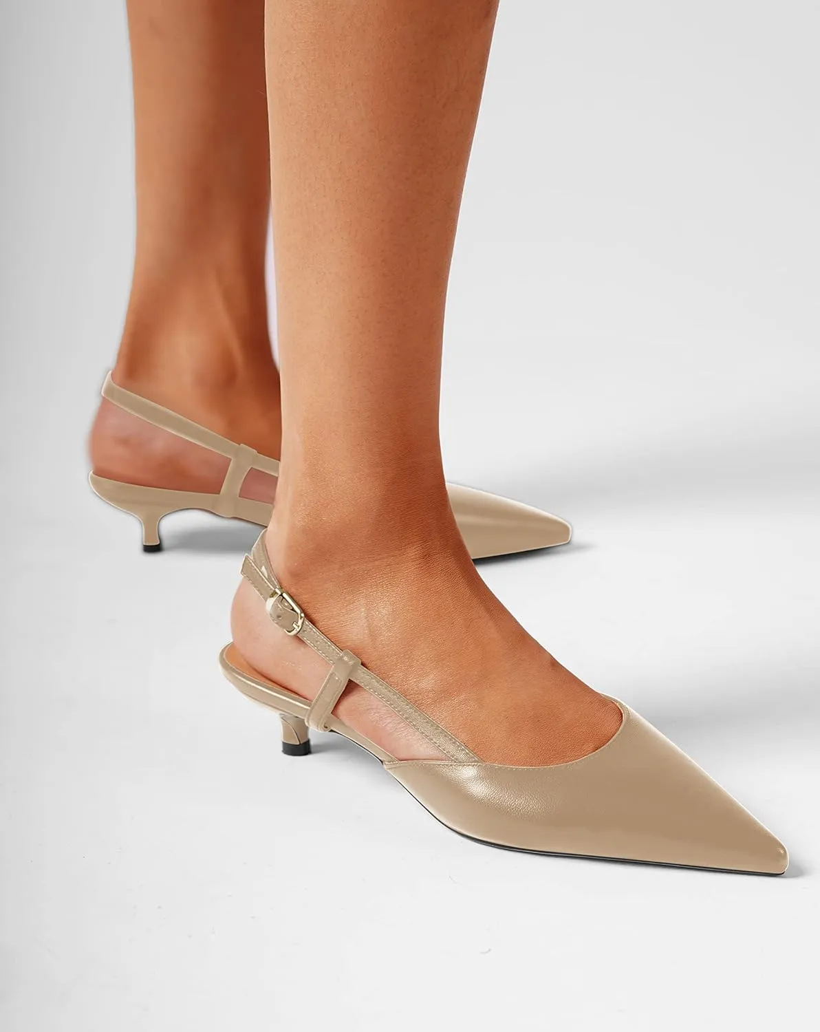 FOGEENA Womens Fashion Slingback Matte Leather Wedding Pointed Toe Slip On Kitten Low Heel Pumps Shoes 1.5 Inch