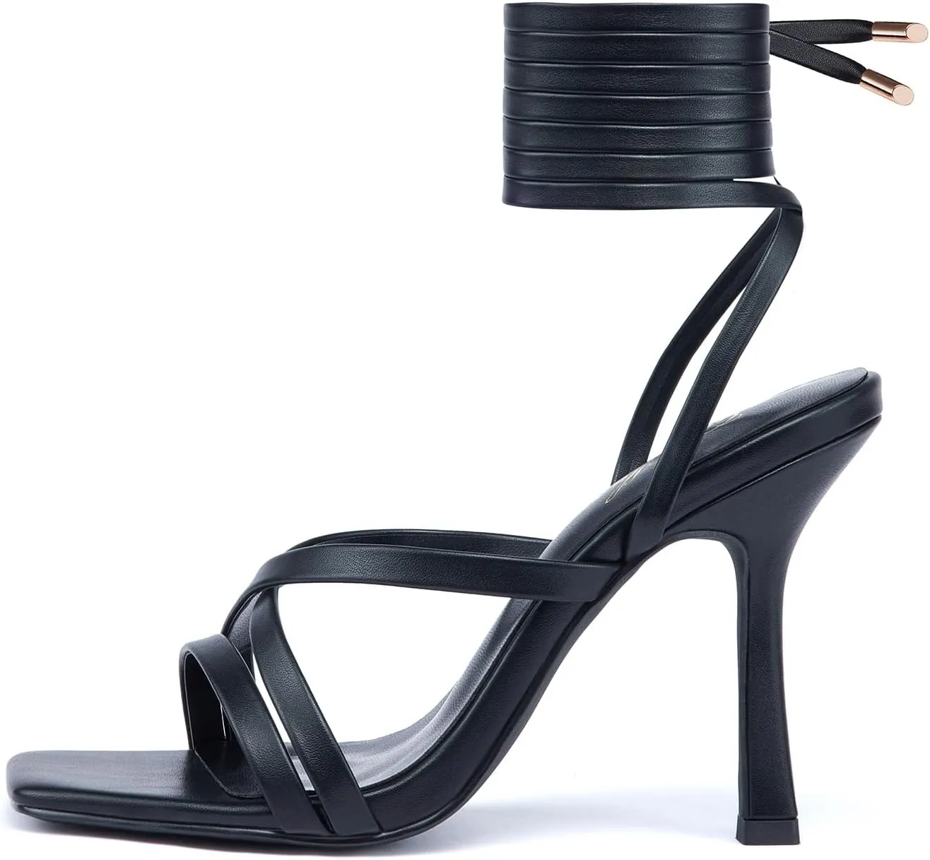 GENSHUO Women's heeled Sandals Strappy Lace up Stiletto High Heel Sandals Square Toe Sandals Tie up Heels Sandals for Party Prom Homecoming Dress Shoes