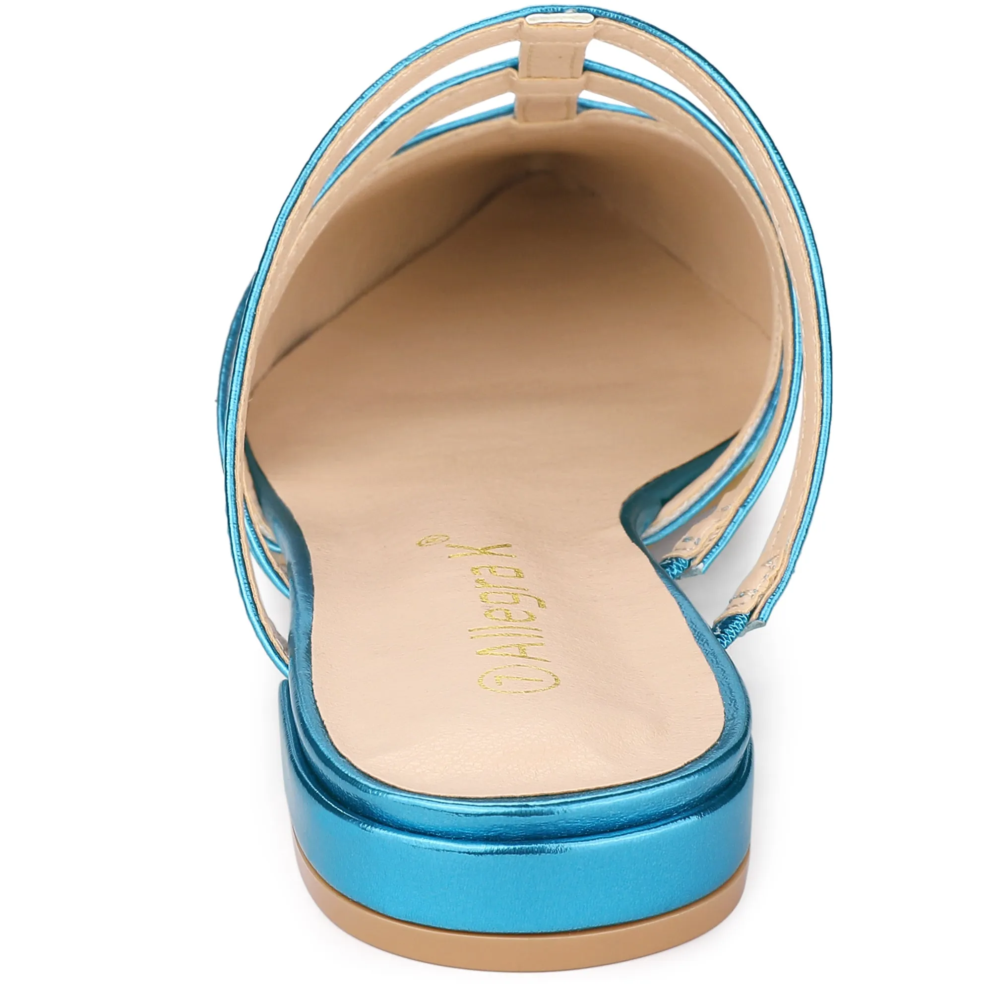 Glitter Pointed Toe T Strap Slip On Flats Mules