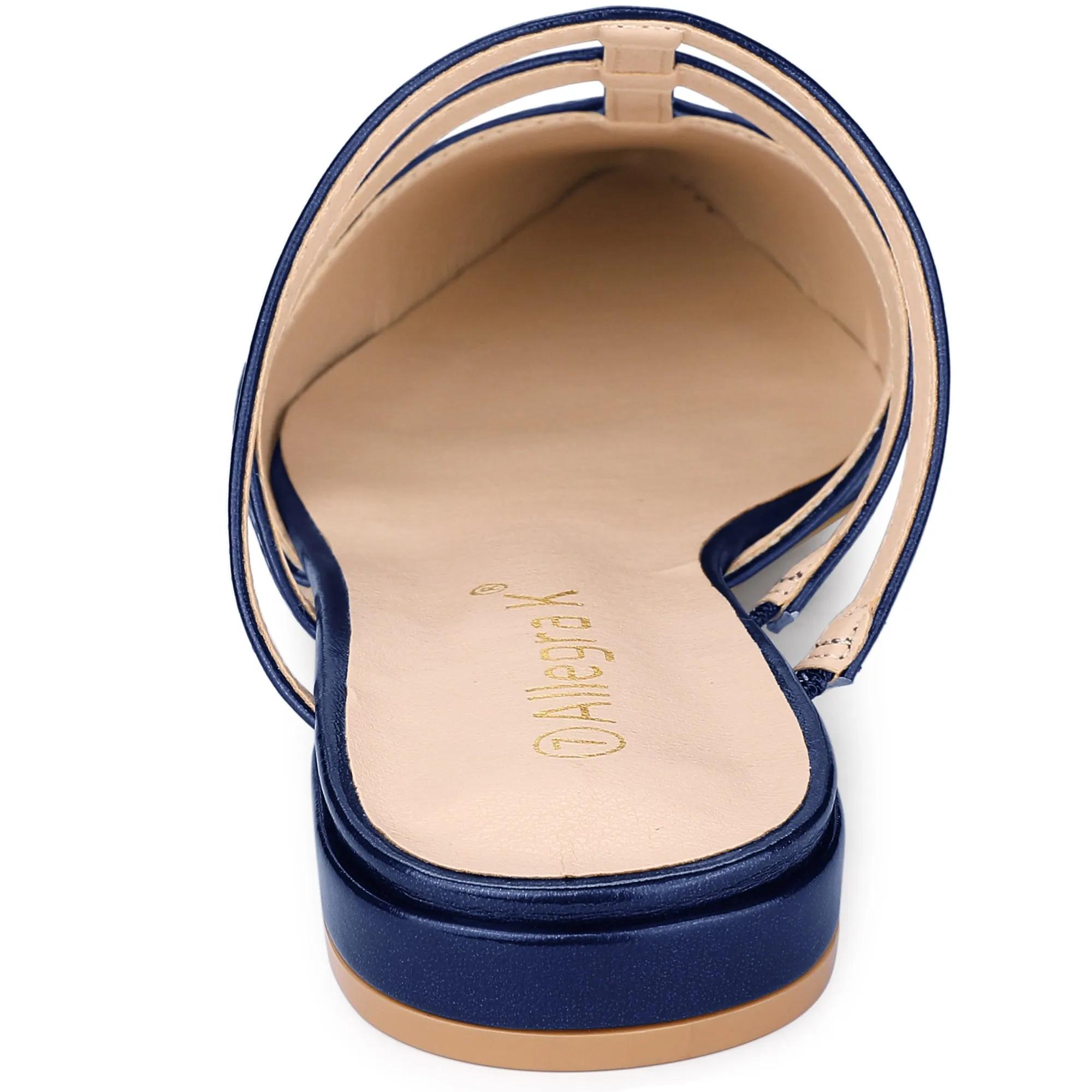 Glitter Pointed Toe T Strap Slip On Flats Mules
