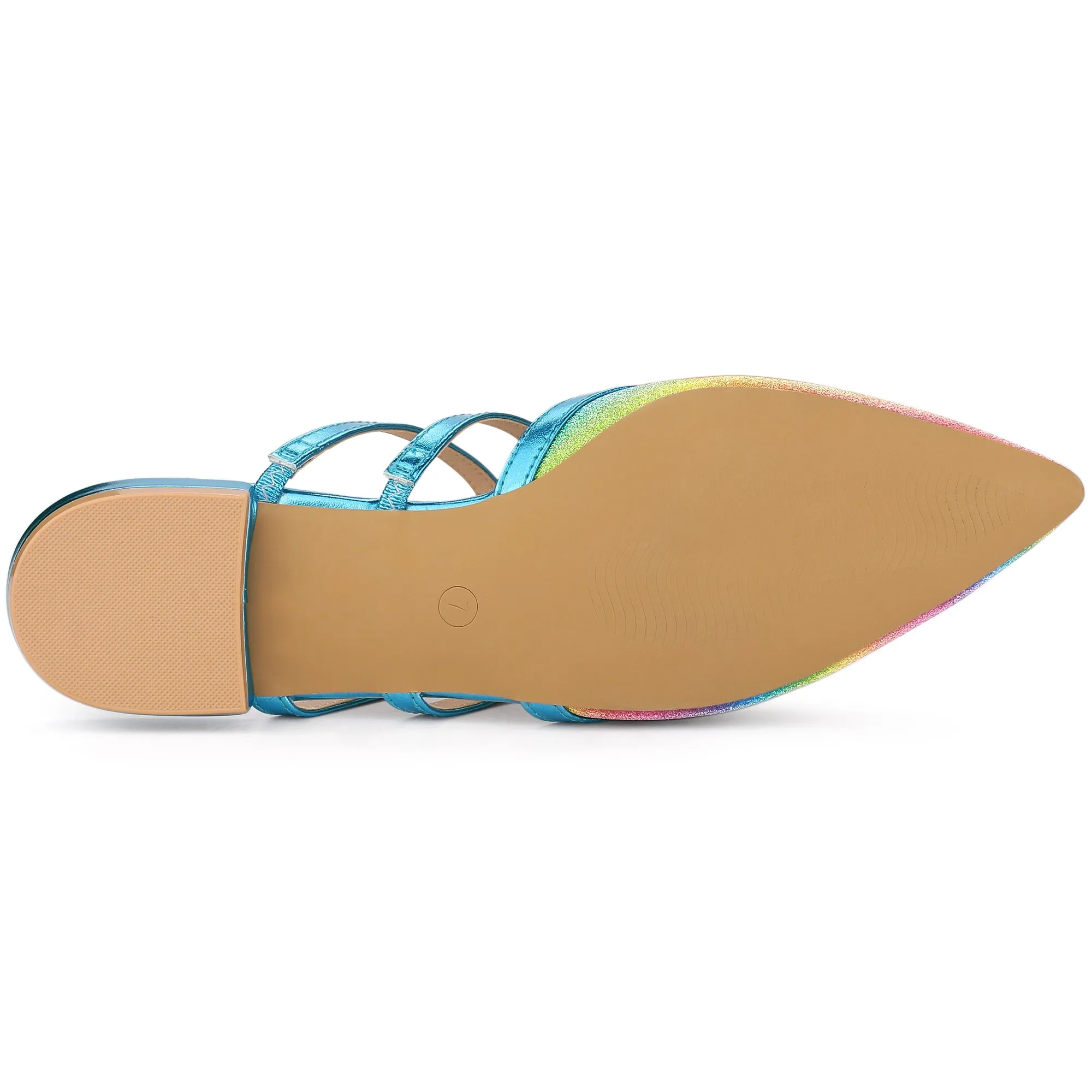 Glitter Pointed Toe T Strap Slip On Flats Mules