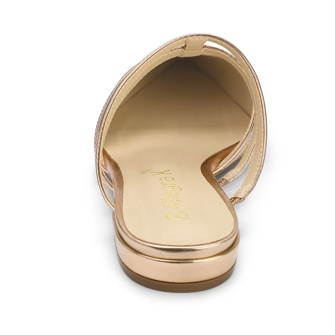 Glitter Pointed Toe T Strap Slip On Flats Mules