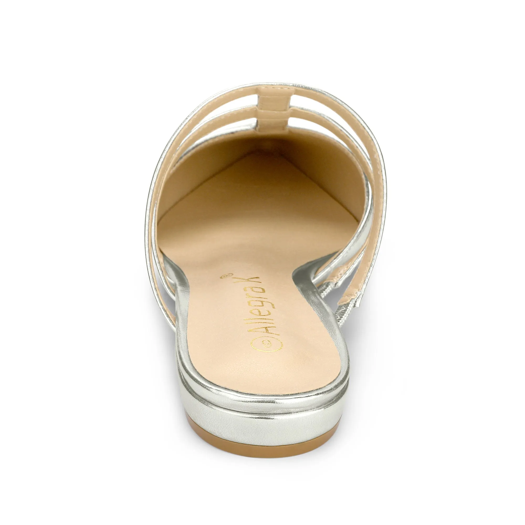 Glitter Pointed Toe T Strap Slip On Flats Mules