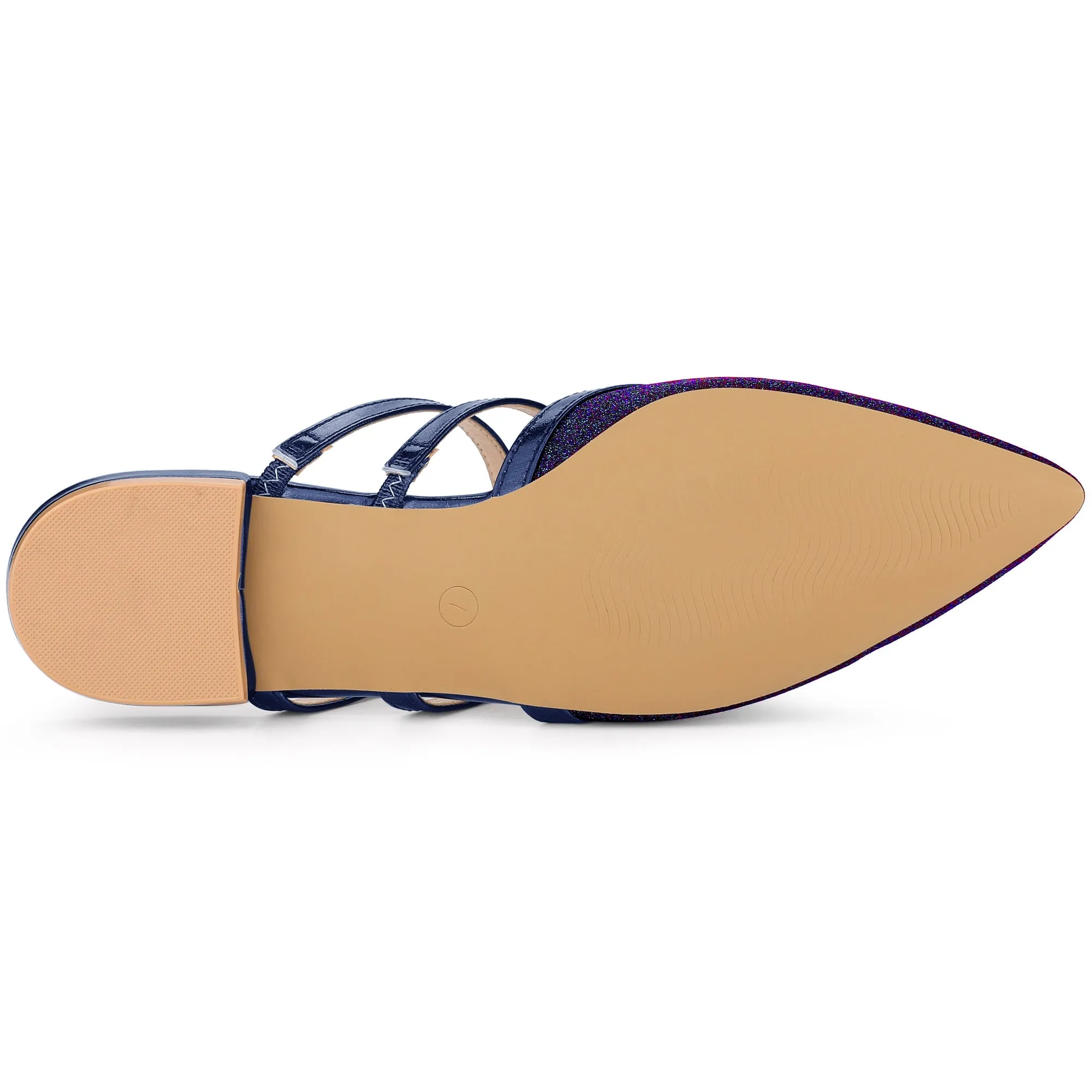 Glitter Pointed Toe T Strap Slip On Flats Mules