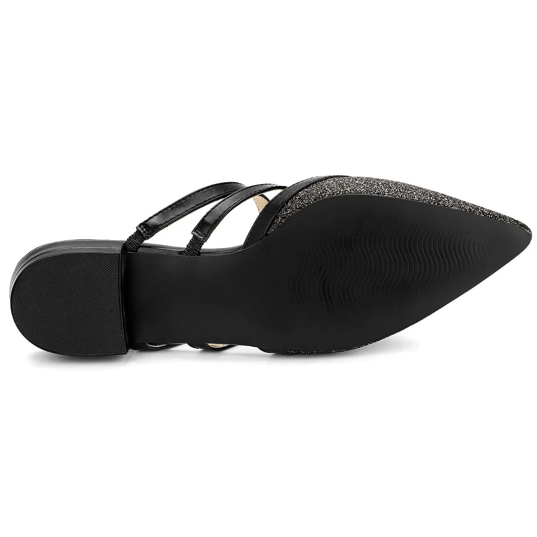 Glitter Pointed Toe T Strap Slip On Flats Mules