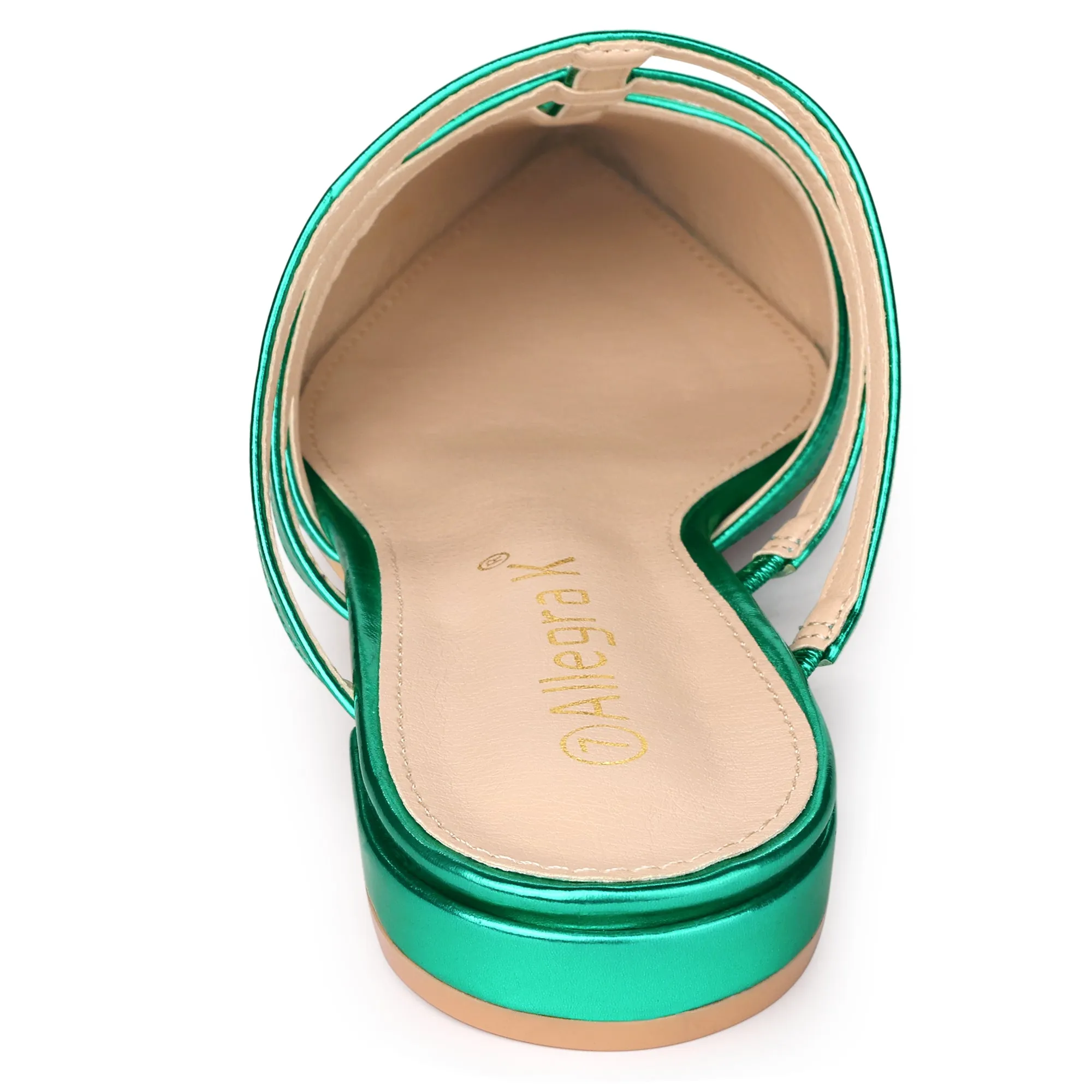 Glitter Pointed Toe T Strap Slip On Flats Mules