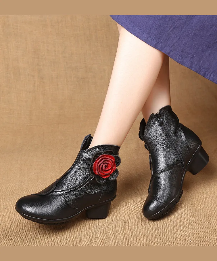 Handmade Black Floral Splicing Chunky Boots ML1730