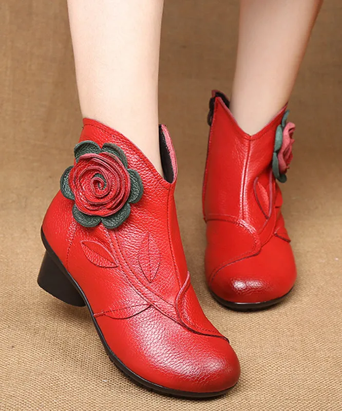Handmade Black Floral Splicing Chunky Boots ML1730