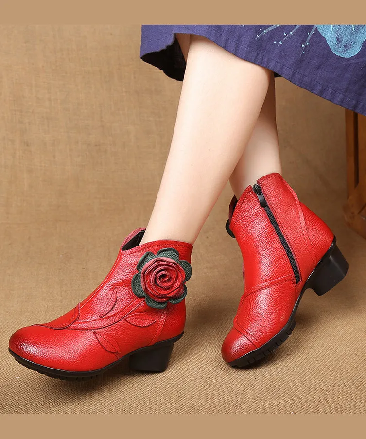 Handmade Black Floral Splicing Chunky Boots ML1730