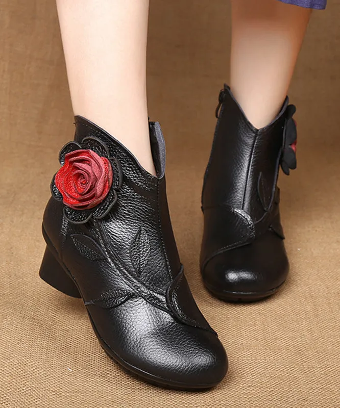 Handmade Black Floral Splicing Chunky Boots ML1730