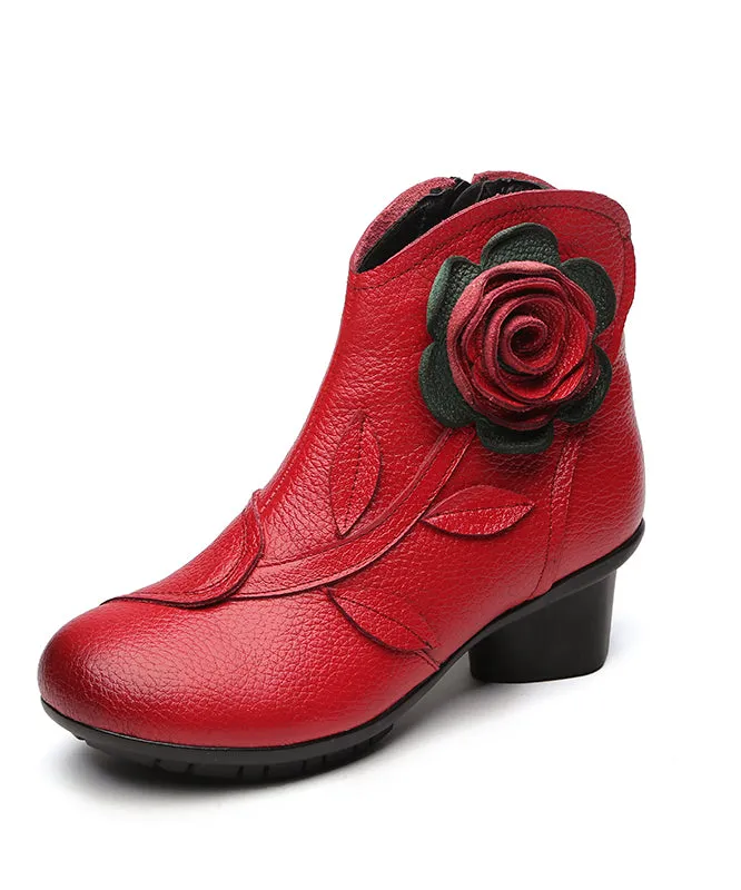 Handmade Black Floral Splicing Chunky Boots ML1730