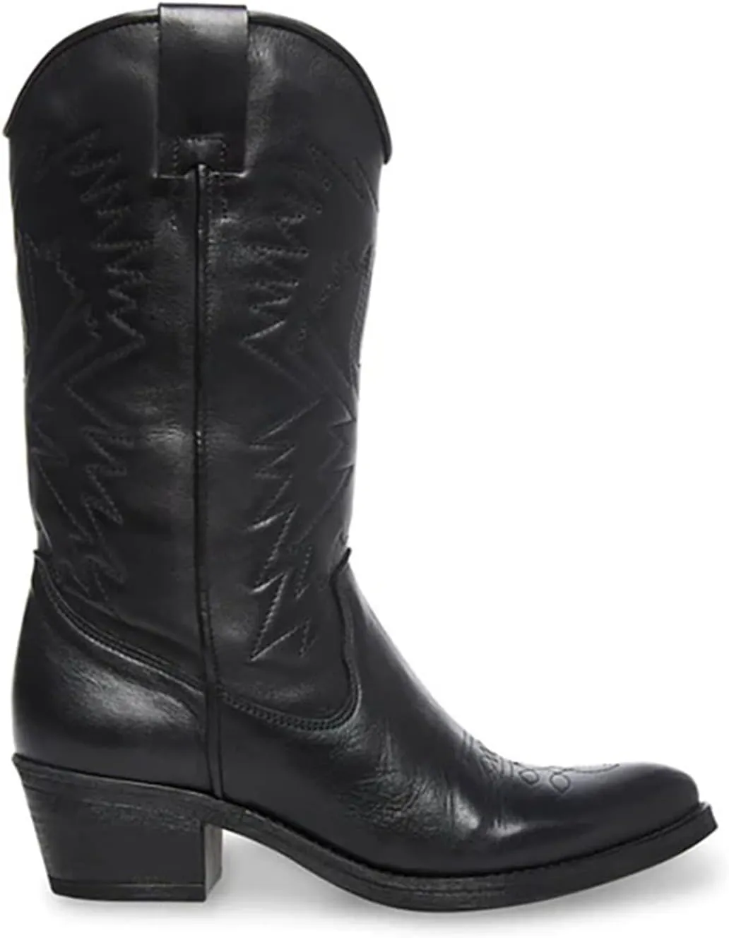 Ladmiple Cowgirl Boots Women Mid Calf Embroidered Pull On Cowboy Boots Block Chunky Heel Western Riding Wedding Boots