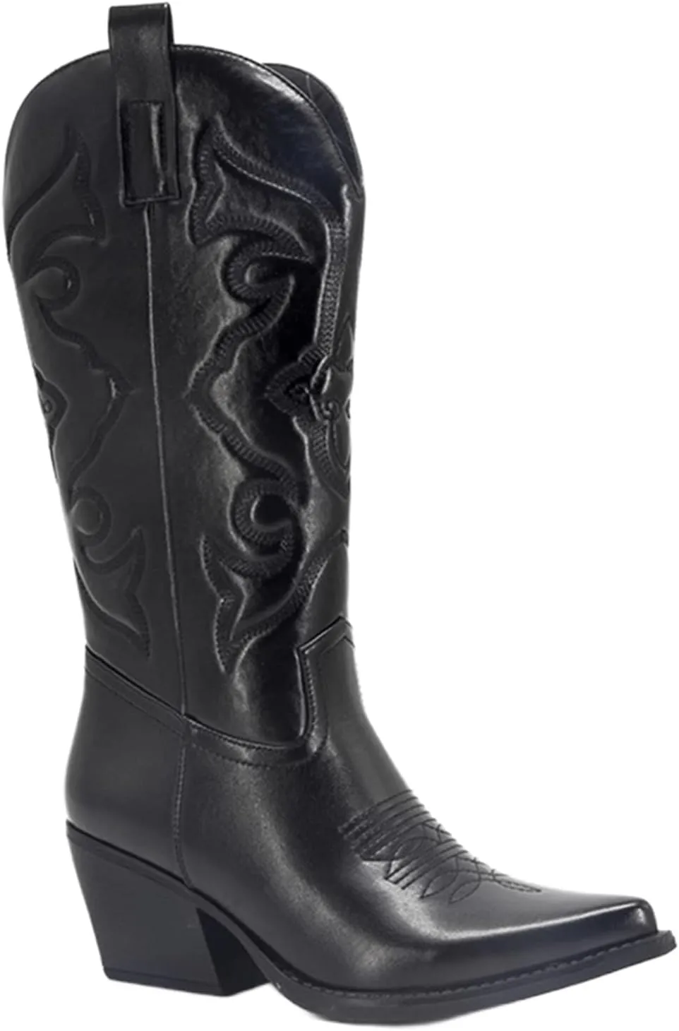 Ladmiple Cowgirl Boots Women Mid Calf Embroidered Pull On Cowboy Boots Block Chunky Heel Western Riding Wedding Boots