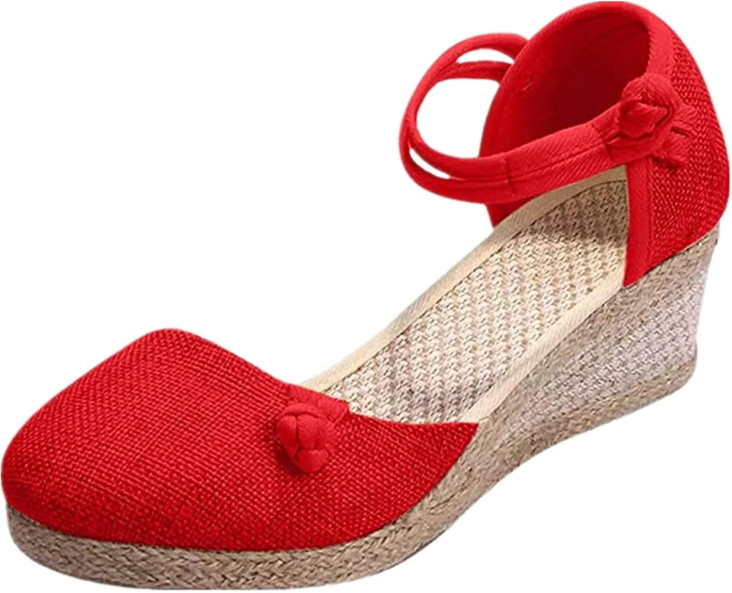Ladmiple Espadrille Wedge Sandals For Women Closed Toe Cute Ankle Strap Platform Fashion Casual Dressy Summer Shoes