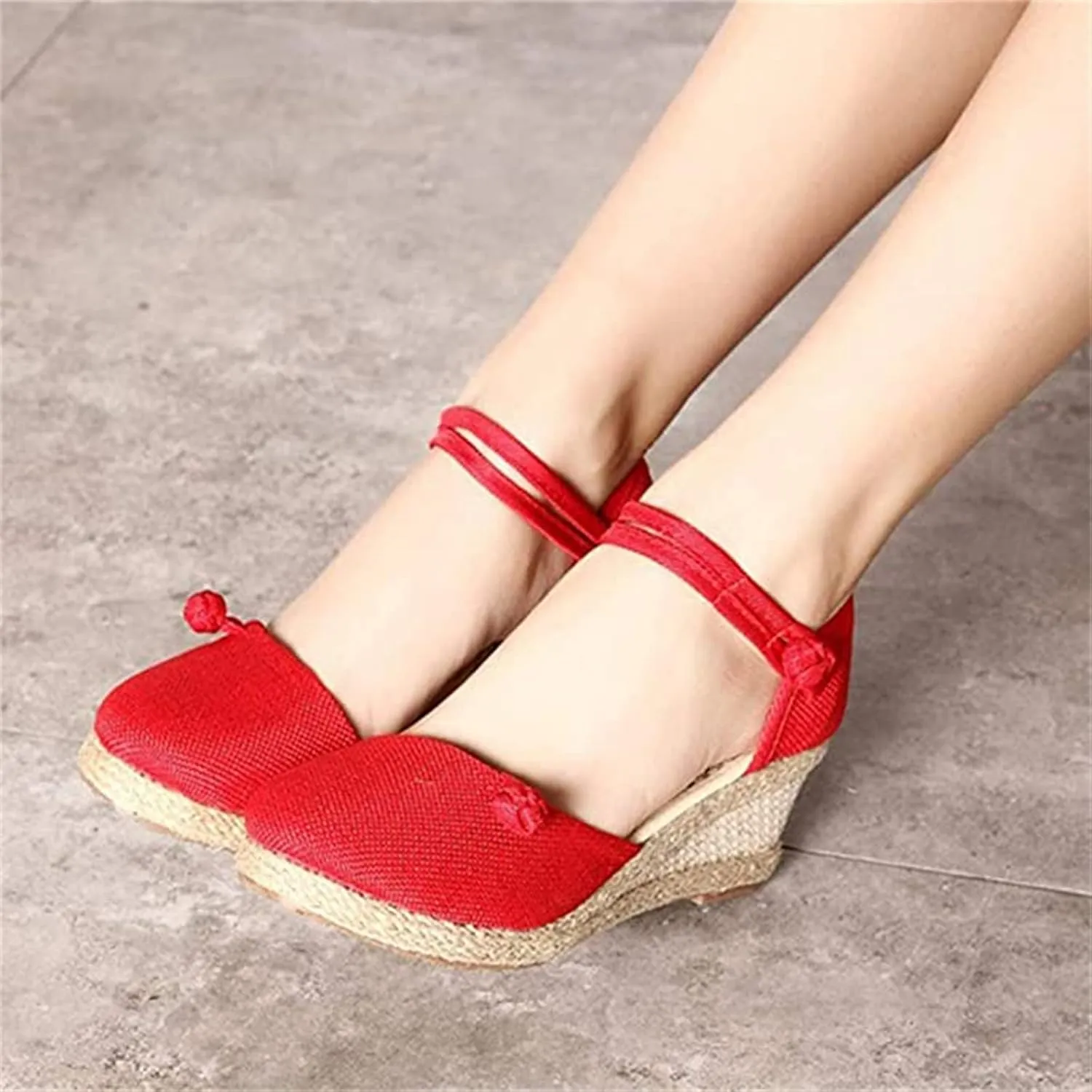 Ladmiple Espadrille Wedge Sandals For Women Closed Toe Cute Ankle Strap Platform Fashion Casual Dressy Summer Shoes