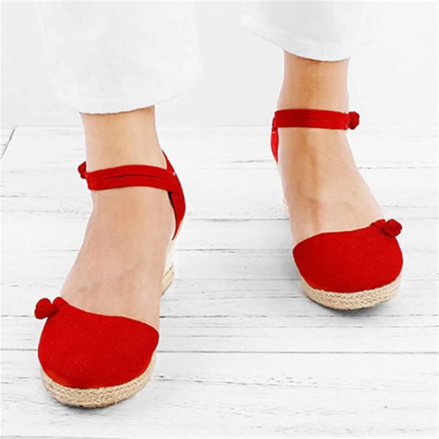 Ladmiple Espadrille Wedge Sandals For Women Closed Toe Cute Ankle Strap Platform Fashion Casual Dressy Summer Shoes
