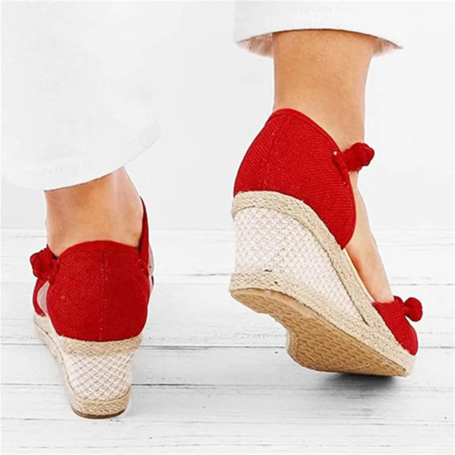 Ladmiple Espadrille Wedge Sandals For Women Closed Toe Cute Ankle Strap Platform Fashion Casual Dressy Summer Shoes