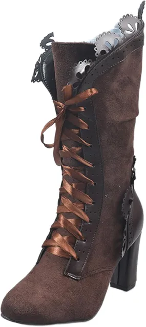 Ladmiple Fall Boots Women Knee High Wide Calf Cone Heel Slouchy Western Cowboy Cowgirl Boots Party Fashion Dress Shoes