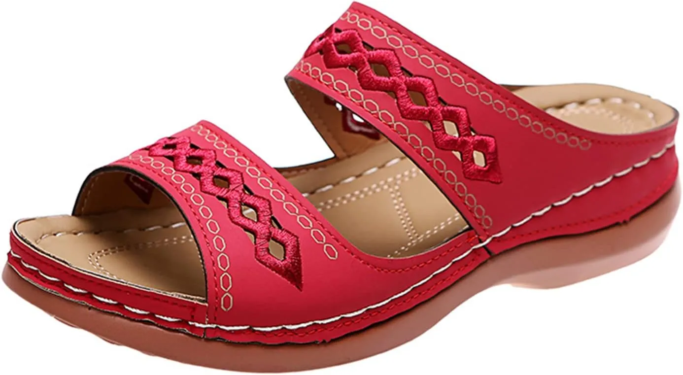 Lausiuoe Comfortable Orthopedic Sandals For Women Dressy Summer Arch Support Slides Slippers Comfort Orthotic Flip Flops